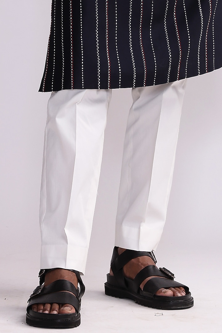 Navy Blue Chanderi Hand Embroidered Kurta Set by Countrymade at Pernia's Pop Up Shop