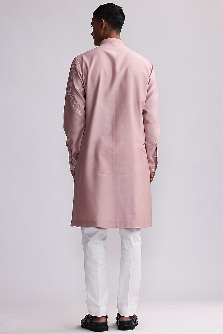 Old Rose Pink Chanderi Embroidered Kurta Set by Countrymade at Pernia's Pop Up Shop