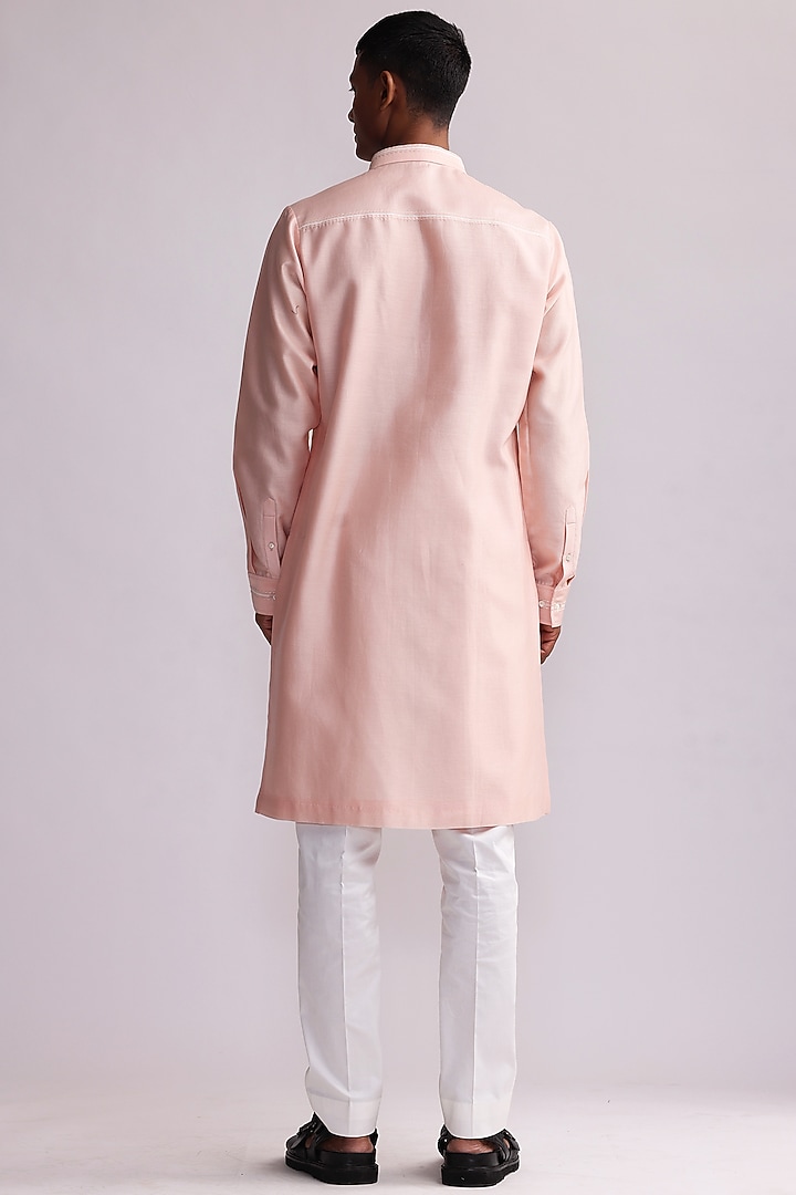 Old Rose Pink Chanderi Patched Embroidered Kurta Set by Countrymade at Pernia's Pop Up Shop