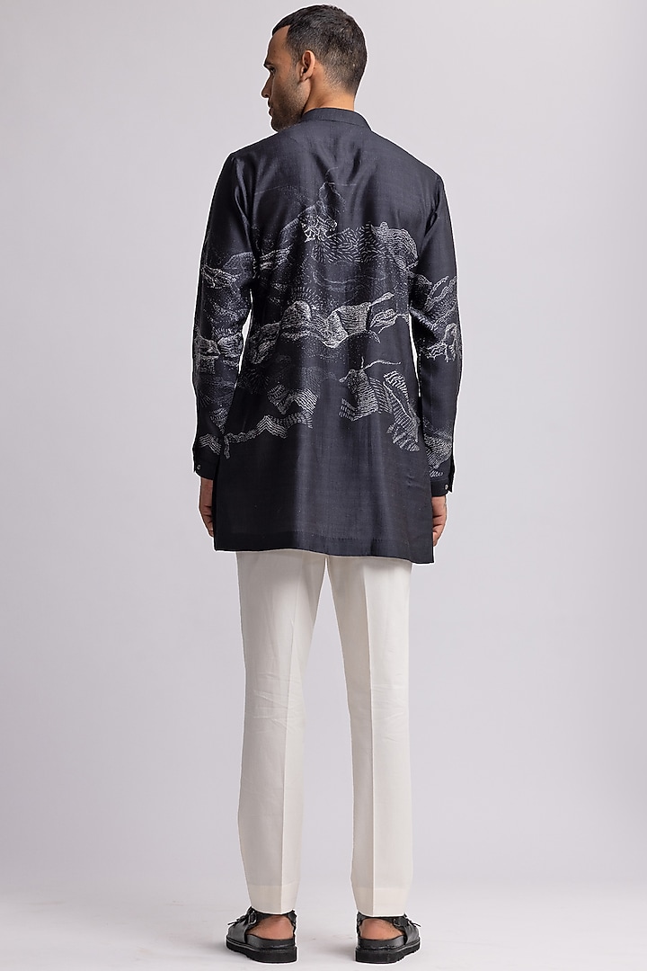Black Silk Printed Kurta by Countrymade at Pernia's Pop Up Shop
