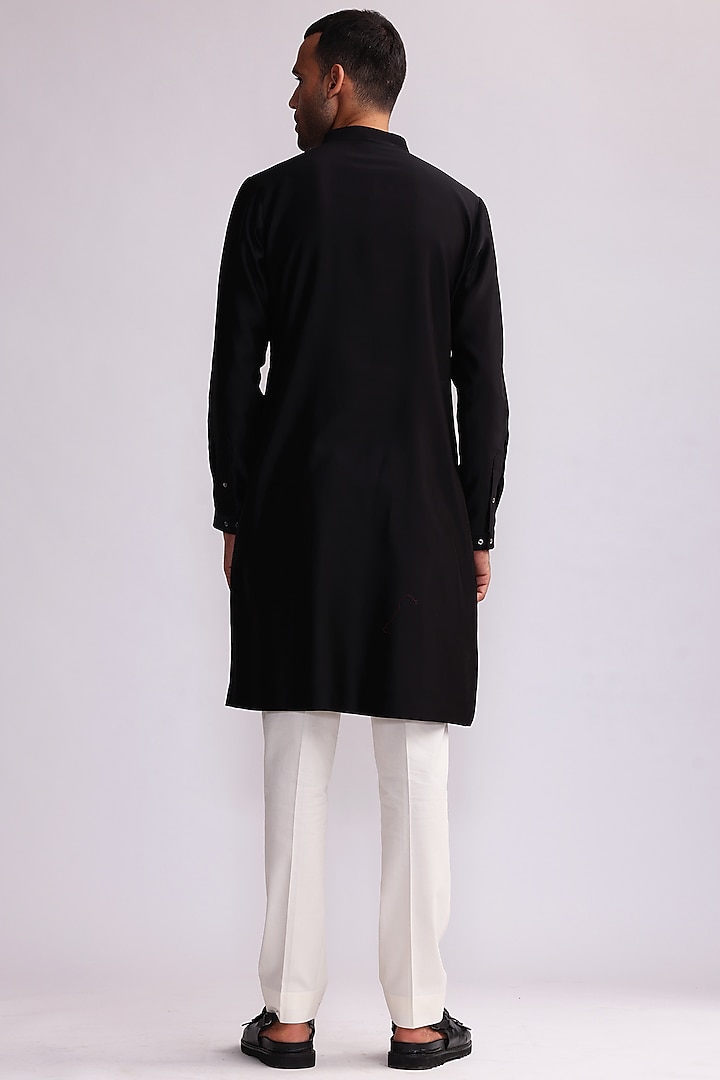 Black Chanderi Embroidered Pintucks Kurta Set by Countrymade at Pernia's Pop Up Shop