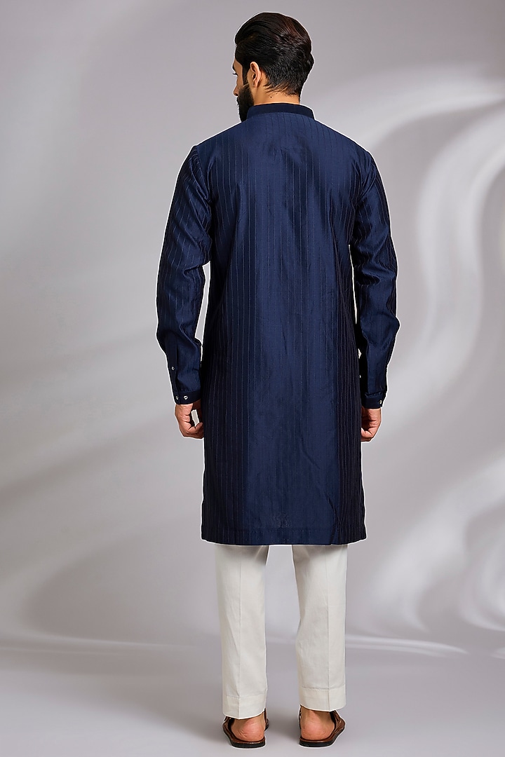 Navy Blue Silk Kurta Set by Countrymade at Pernia's Pop Up Shop