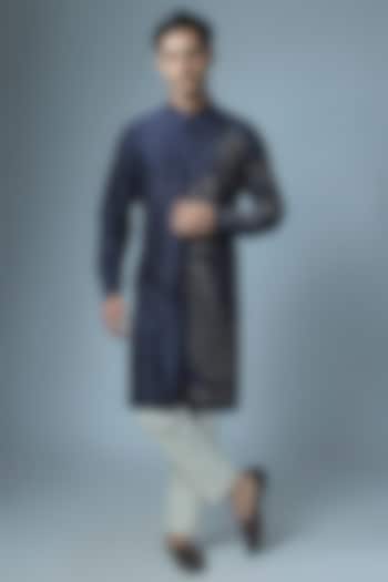 Navy Chanderi Kurta Set by Countrymade at Pernia's Pop Up Shop
