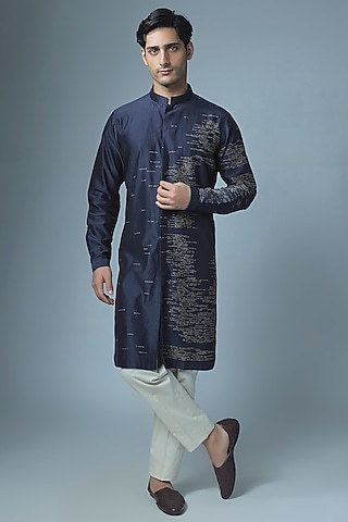 Navy Chanderi Kurta Set by Countrymade