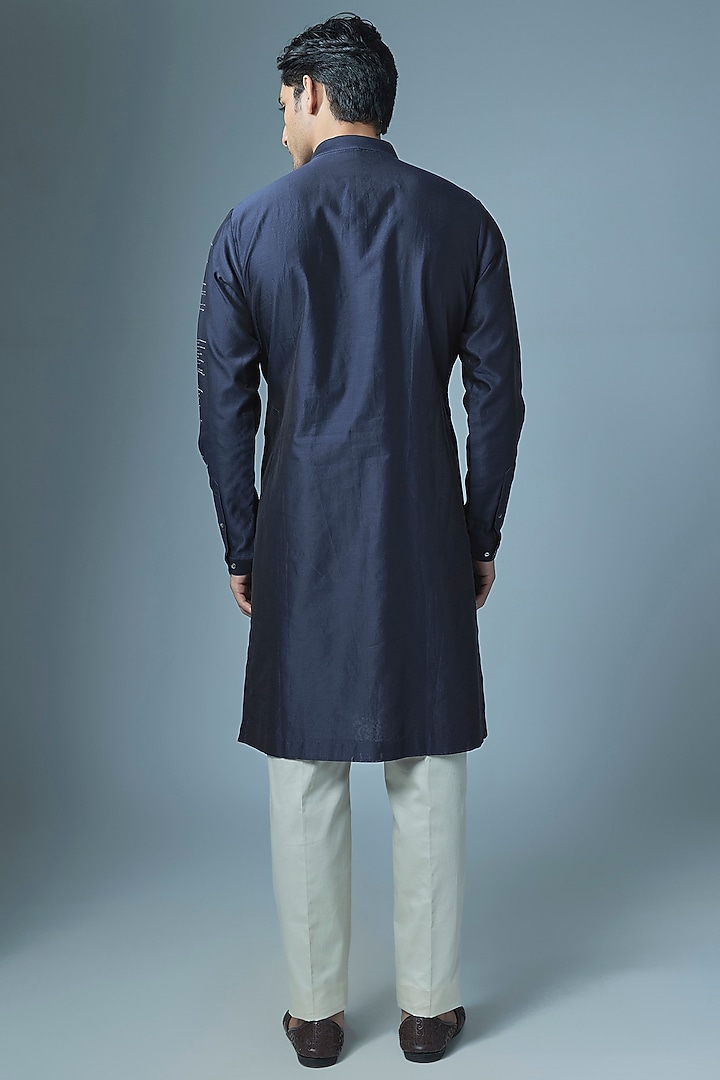 Navy Chanderi Kurta Set by Countrymade at Pernia's Pop Up Shop
