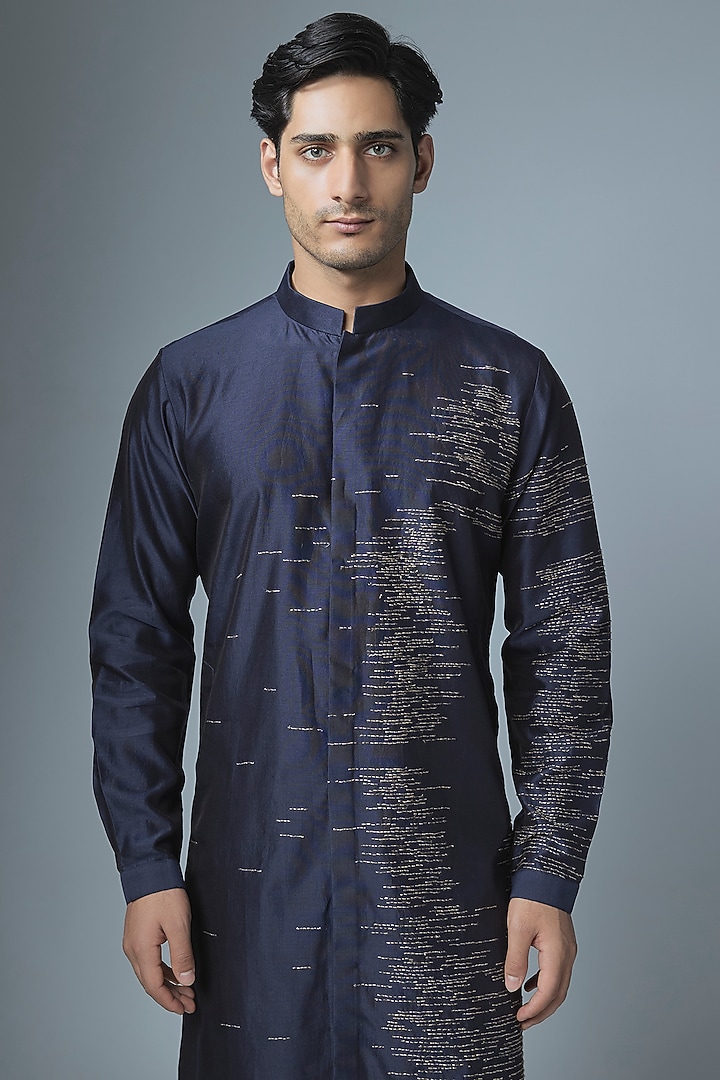 Navy Chanderi Kurta Set by Countrymade at Pernia's Pop Up Shop