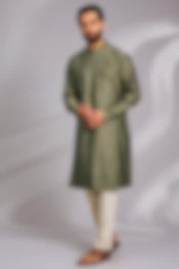 Light Olive Silk Kurta Set by Countrymade at Pernia's Pop Up Shop