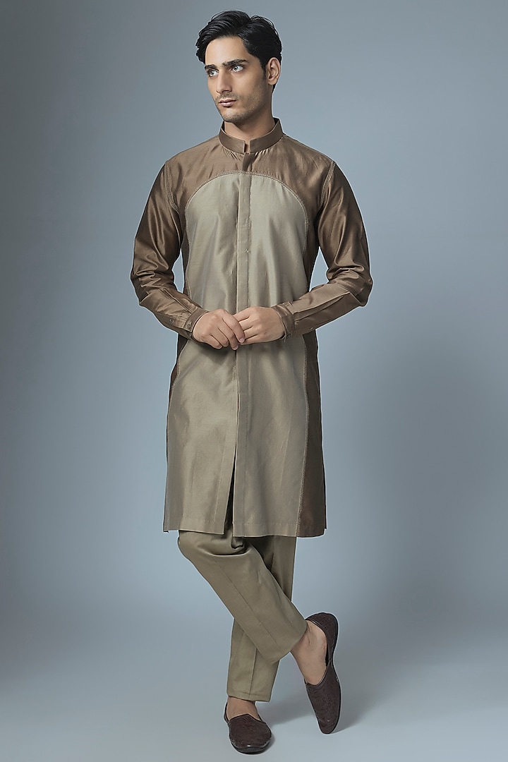 Brown Chanderi Kurta Set by Countrymade at Pernia's Pop Up Shop
