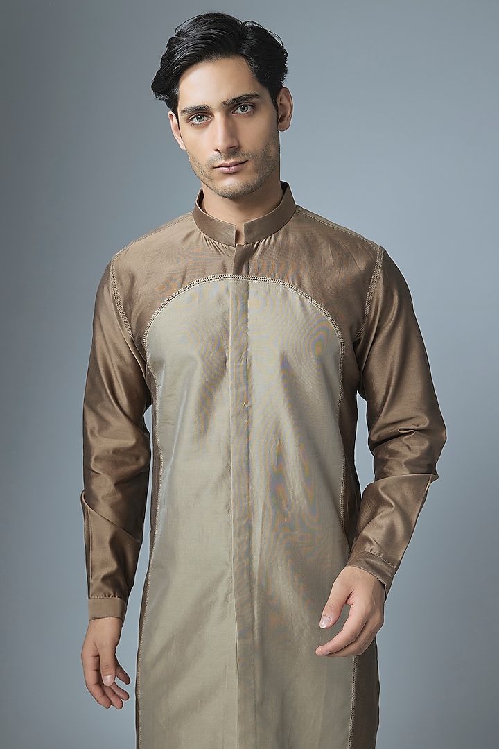 Brown Chanderi Kurta Set by Countrymade at Pernia's Pop Up Shop
