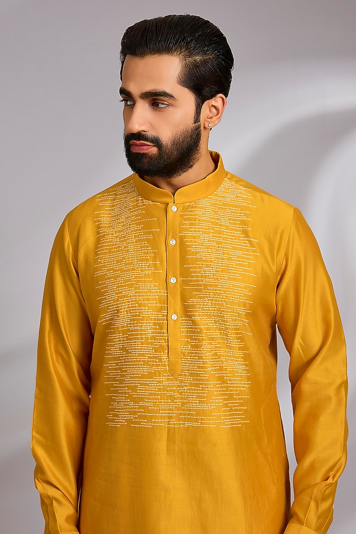Mustard Silk Kurta Set by Countrymade at Pernia's Pop Up Shop