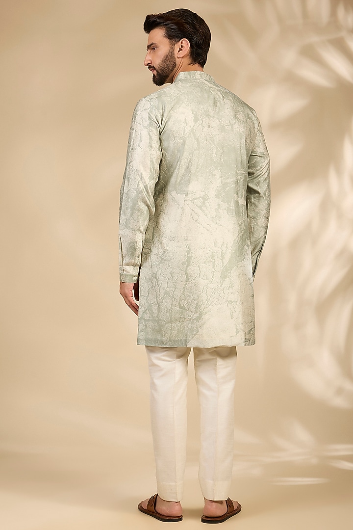 Sea Green Silk Printed Kurta by Countrymade at Pernia's Pop Up Shop