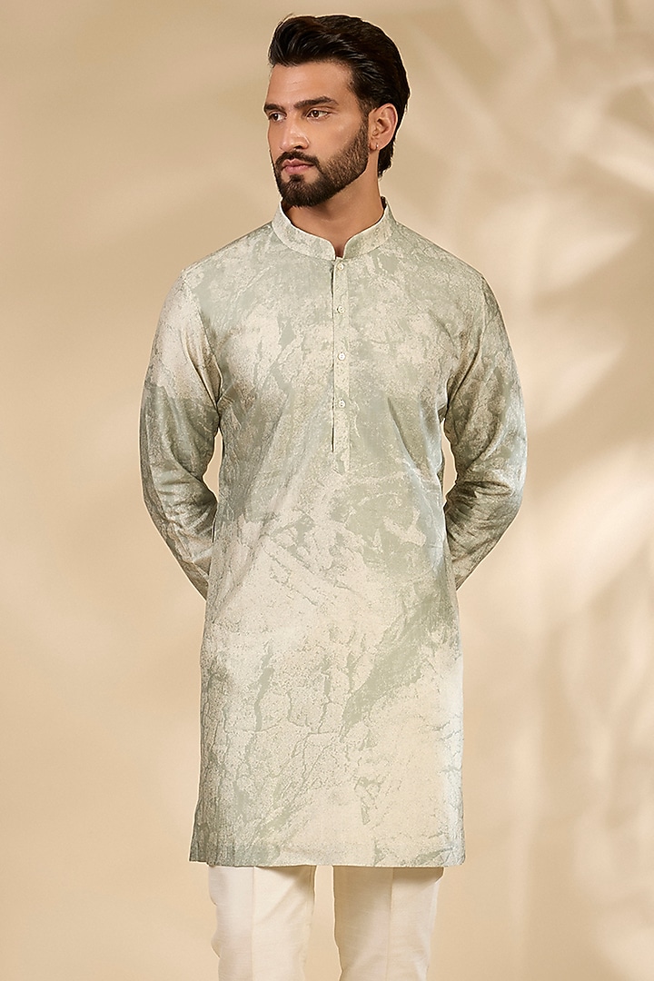 Sea Green Silk Printed Kurta by Countrymade at Pernia's Pop Up Shop