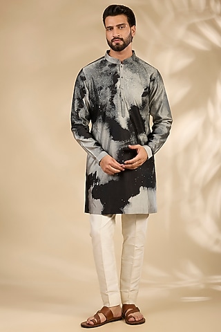 Multi-Colored Silk Printed Kurta by Countrymade