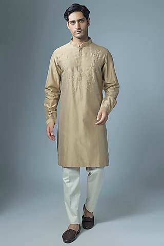 Light Taupe Chanderi Kurta Set by Countrymade