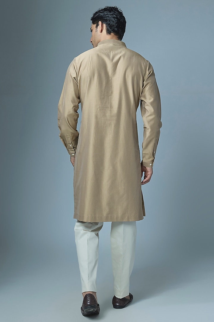 Light Taupe Chanderi Kurta Set by Countrymade at Pernia's Pop Up Shop