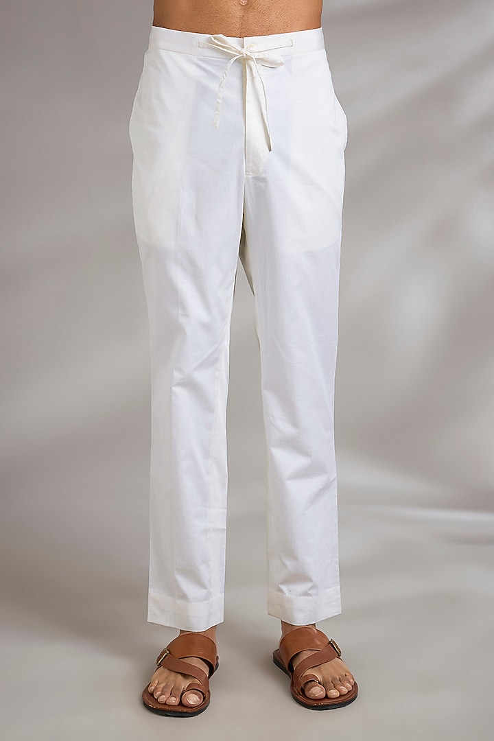 Off-White Cotton Satin Straight Pants by Countrymade at Pernia's Pop Up Shop