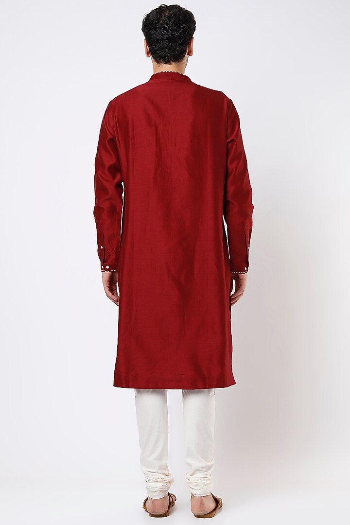 Maroon Cotton Silk Zardosi Embroidered Kurta Set by Countrymade at Pernia's Pop Up Shop
