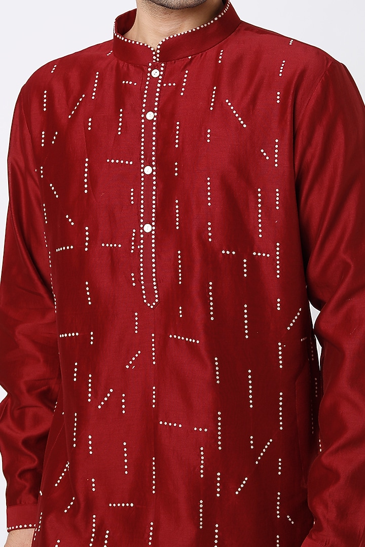 Maroon Cotton Silk Zardosi Embroidered Kurta Set by Countrymade at Pernia's Pop Up Shop