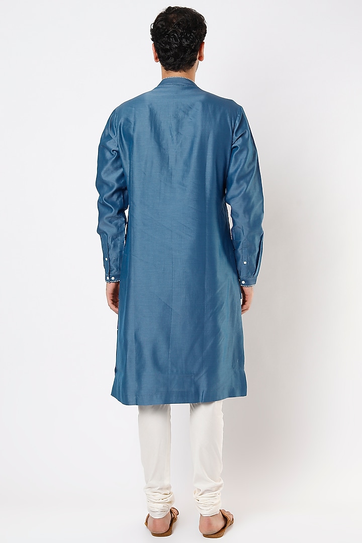 Blue Cotton Silk Zardosi Embroidered Kurta Set by Countrymade at Pernia's Pop Up Shop