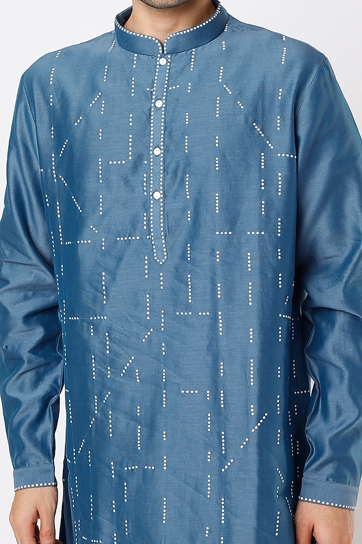 Blue Cotton Silk Zardosi Embroidered Kurta Set by Countrymade at Pernia's Pop Up Shop