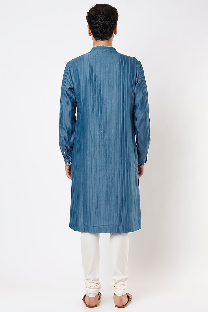 Blue Cotton Silk Zardosi Embroidered Kurta Set by Countrymade at Pernia's Pop Up Shop