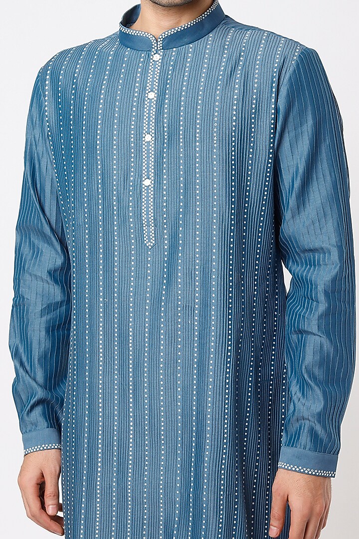 Blue Cotton Silk Zardosi Embroidered Kurta Set by Countrymade at Pernia's Pop Up Shop