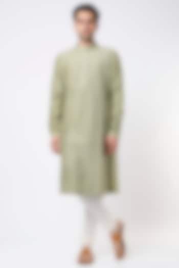 Mehendi Green Cotton Silk Zardosi Embroidered Kurta Set by Countrymade at Pernia's Pop Up Shop