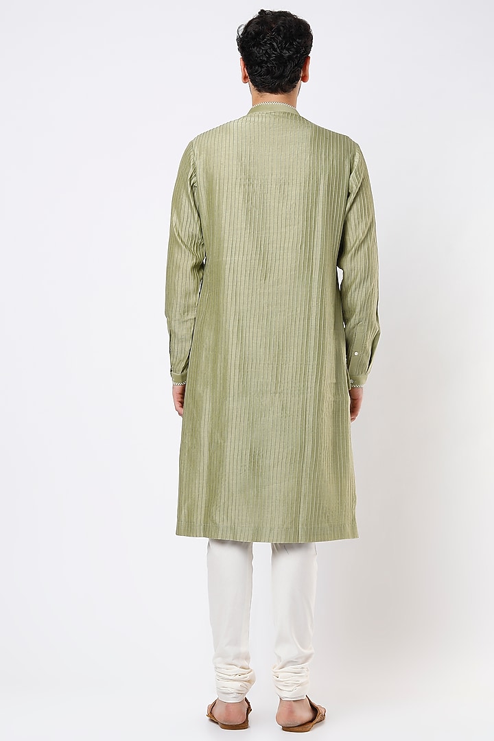 Mehendi Green Cotton Silk Zardosi Embroidered Kurta Set by Countrymade at Pernia's Pop Up Shop