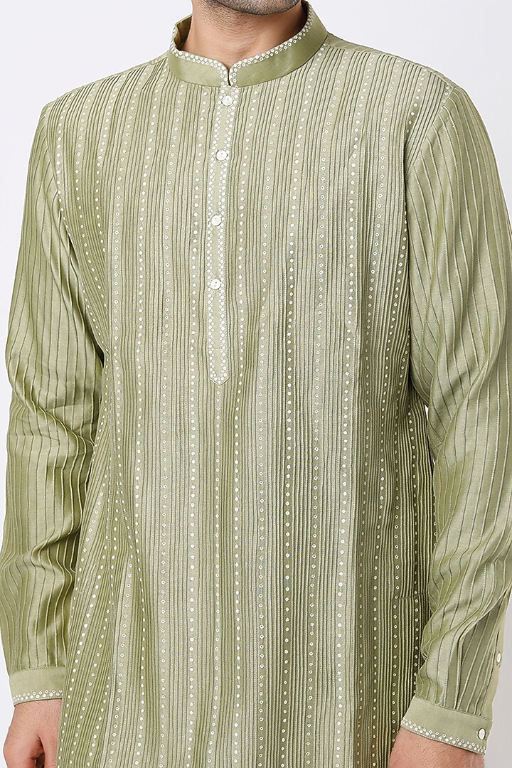 Mehendi Green Cotton Silk Zardosi Embroidered Kurta Set by Countrymade at Pernia's Pop Up Shop