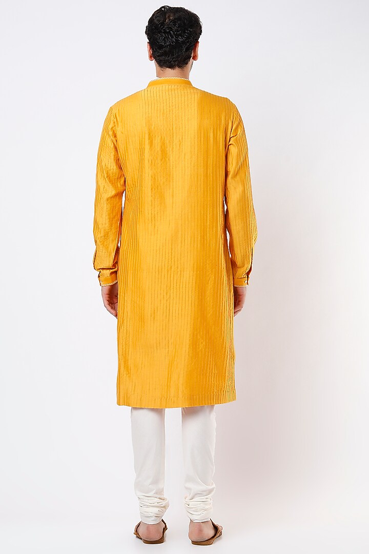 Mustard Cotton Silk Zardosi Embroidered Kurta Set by Countrymade at Pernia's Pop Up Shop