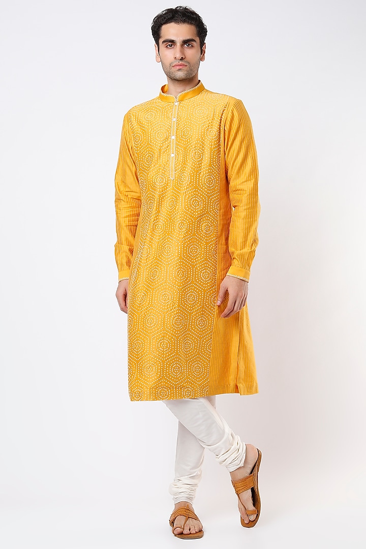 Mustard Kurta Set With Embroidery by Countrymade