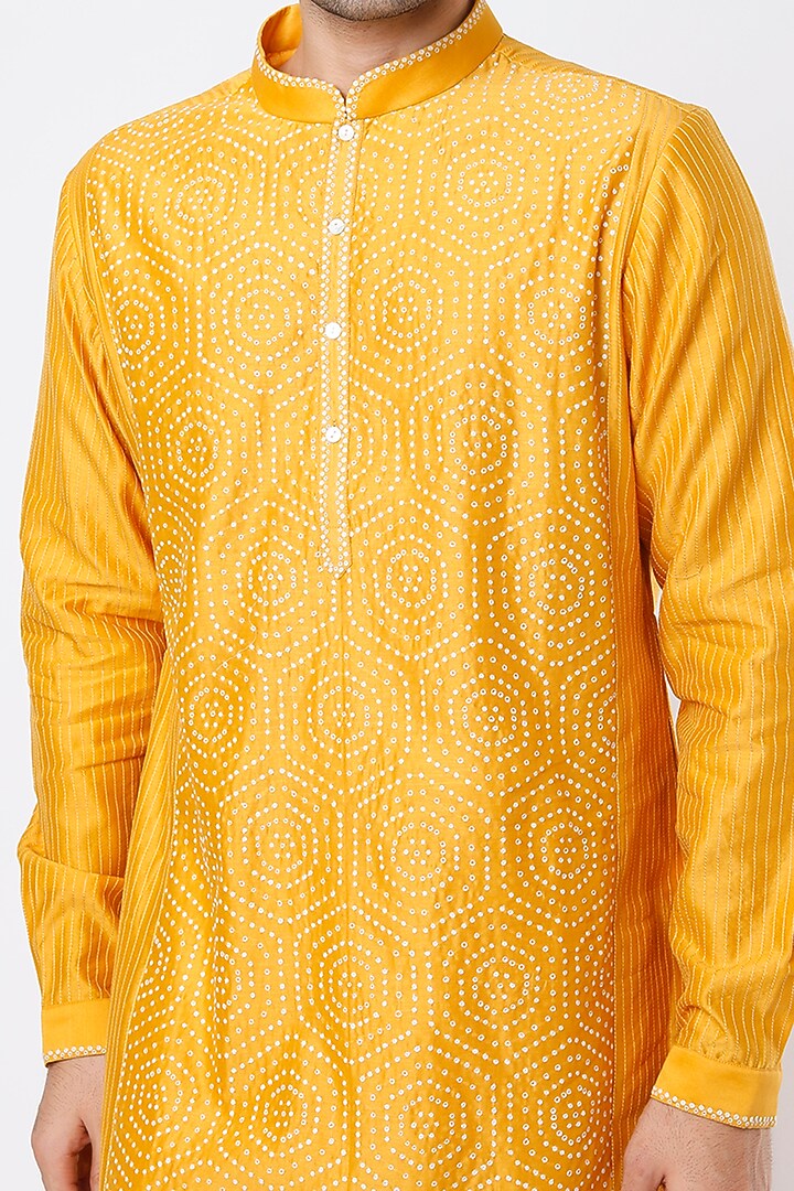 Mustard Cotton Silk Zardosi Hand Embroidered Kurta Set by Countrymade at Pernia's Pop Up Shop