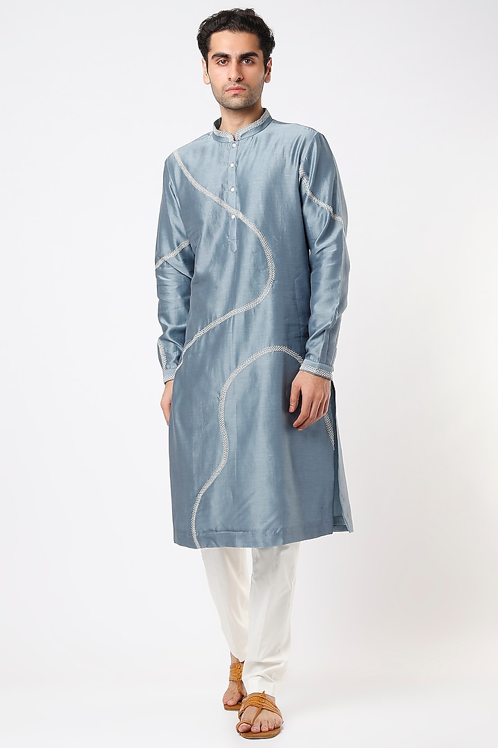 Blue Hand Embroidered Kurta Set by Countrymade