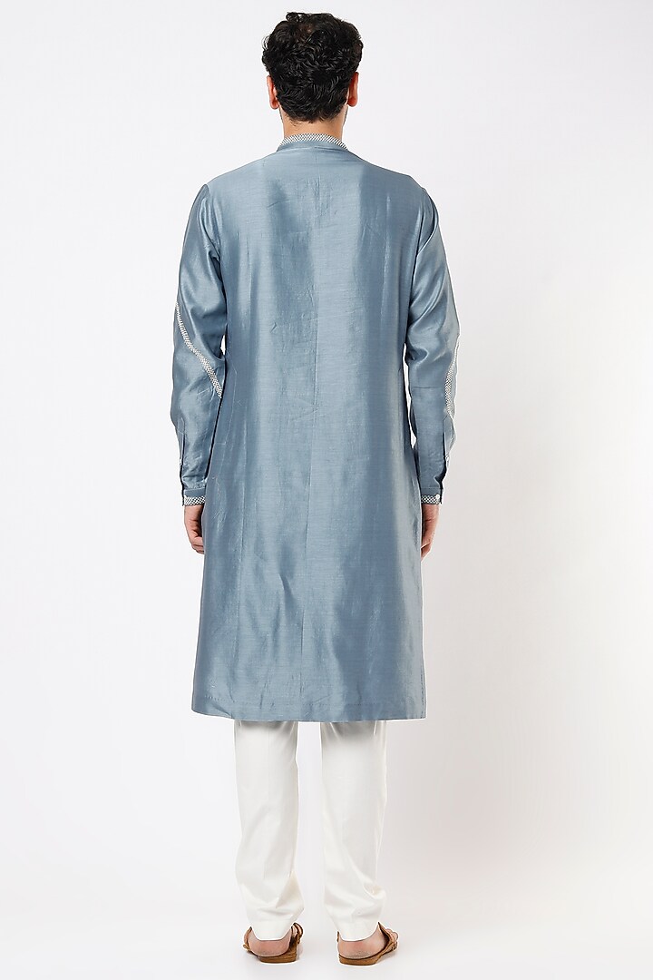 Blue Cotton Silk Zardosi Hand Embroidered Kurta Set by Countrymade at Pernia's Pop Up Shop