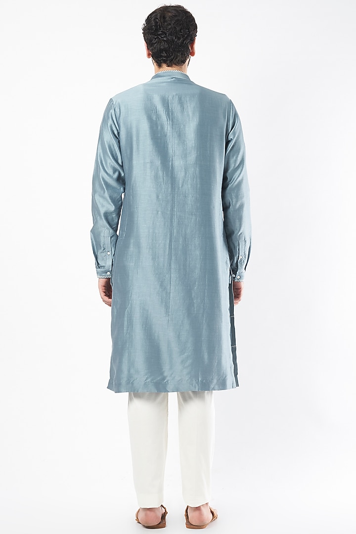 Blue Cotton Silk Zardosi Embroidered Kurta Set by Countrymade at Pernia's Pop Up Shop