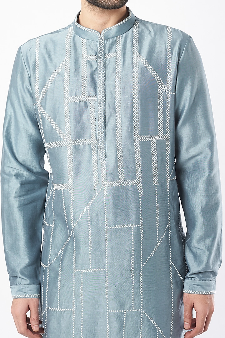 Blue Cotton Silk Zardosi Embroidered Kurta Set by Countrymade at Pernia's Pop Up Shop