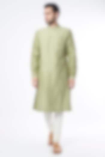 Neon Green Gauze Linen Pintuck Long Kurta by Countrymade at Pernia's Pop Up Shop