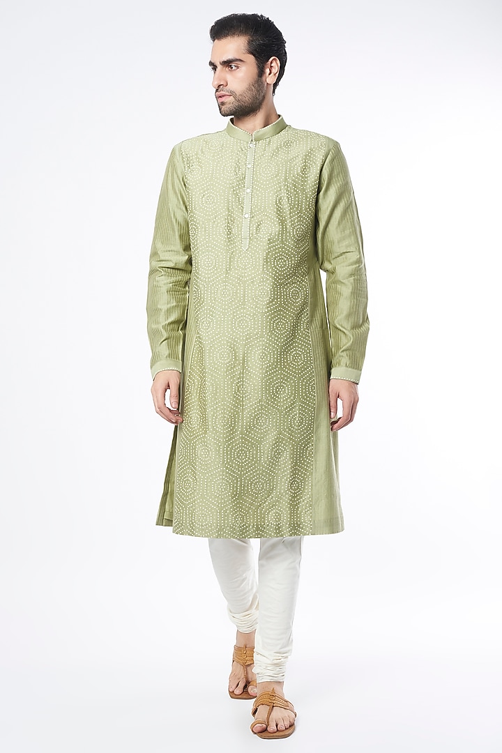 Neon Green Gauze Linen Pintuck Long Kurta by Countrymade at Pernia's Pop Up Shop
