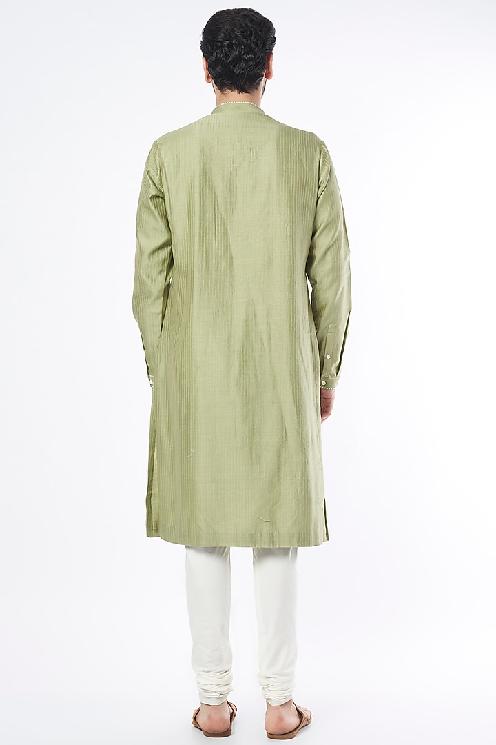 Neon Green Gauze Linen Pintuck Long Kurta by Countrymade at Pernia's Pop Up Shop