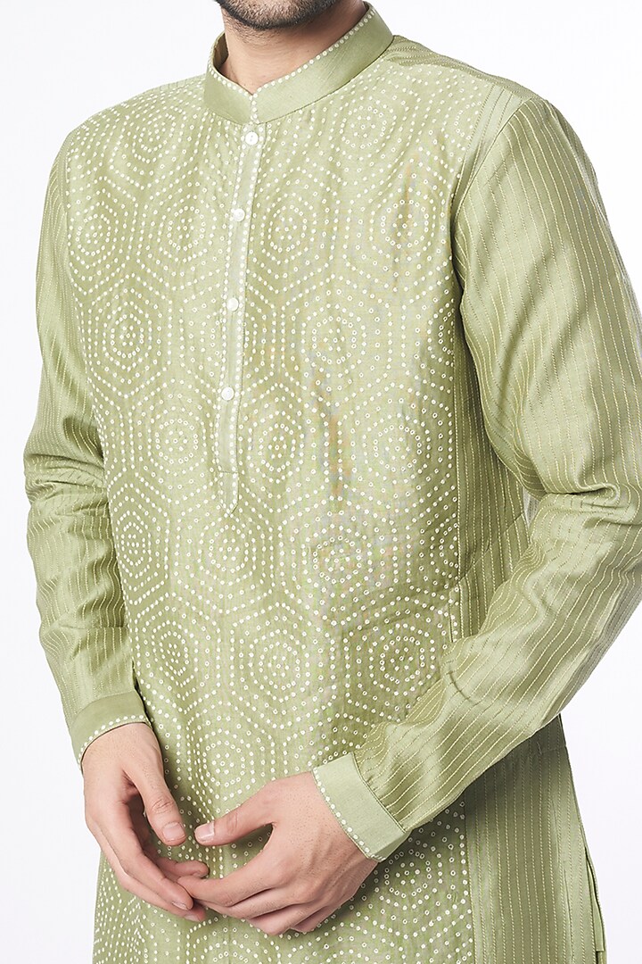 Neon Green Gauze Linen Pintuck Long Kurta by Countrymade at Pernia's Pop Up Shop
