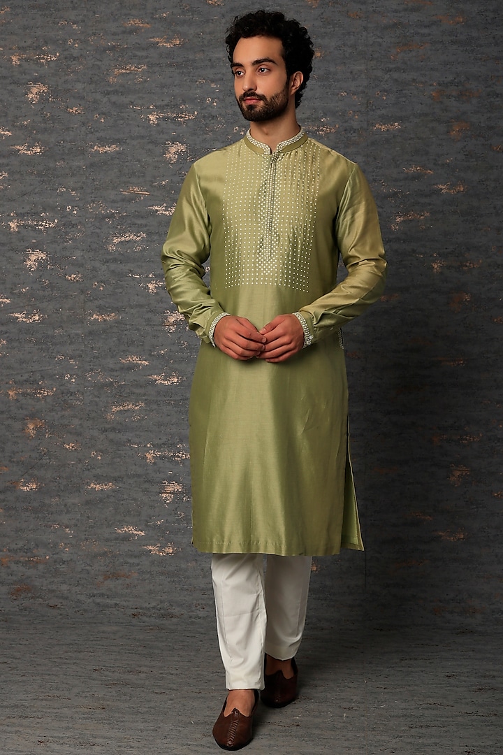 Mint Dots Hand Embroidered Kurta Set by Countrymade