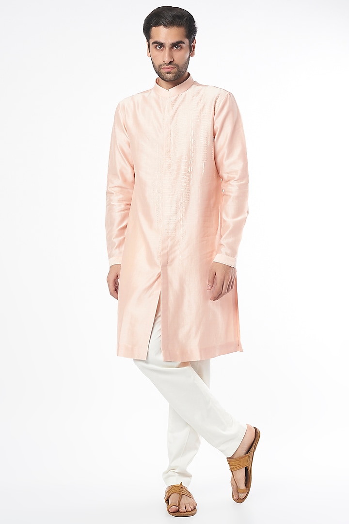 Blush Pink Embroidered Kurta Set by Countrymade at Pernia's Pop Up Shop