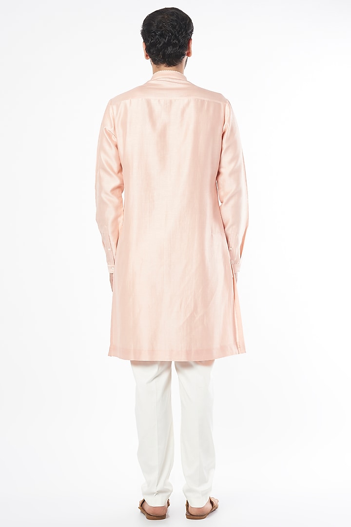 Blush Pink Cotton Silk Hand Embroidered Kurta Set by Countrymade at Pernia's Pop Up Shop