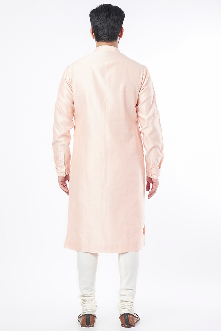Blush Pink Cotton Silk Zardosi Hand Embroidered Kurta Set by Countrymade at Pernia's Pop Up Shop
