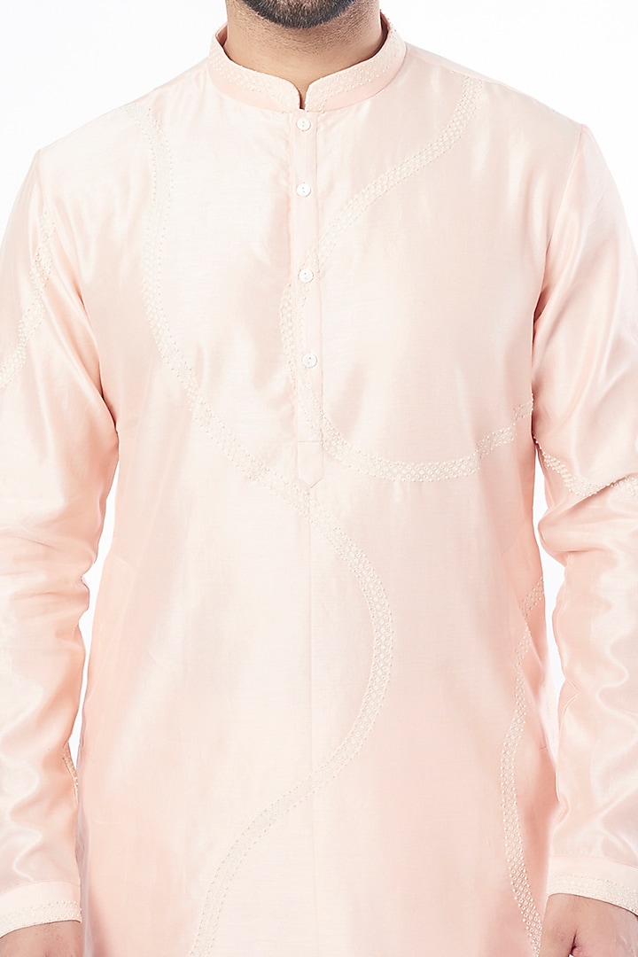 Blush Pink Cotton Silk Zardosi Hand Embroidered Kurta Set by Countrymade at Pernia's Pop Up Shop