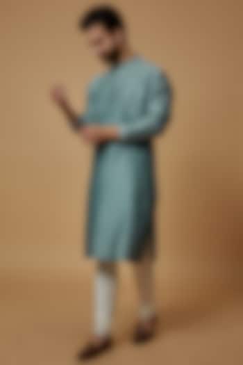Blue Chanderi Embroidered Kurta Set by Countrymade