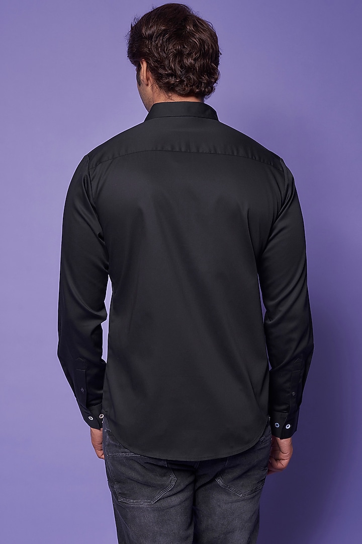 Black Cotton Satin Hand Embroidered Party Wear Shirt by Countrymade at Pernia's Pop Up Shop