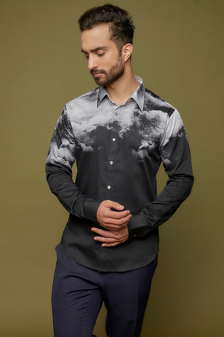 Black Cotton Digital Printed Party Wear Shirt by Countrymade at Pernia's Pop Up Shop