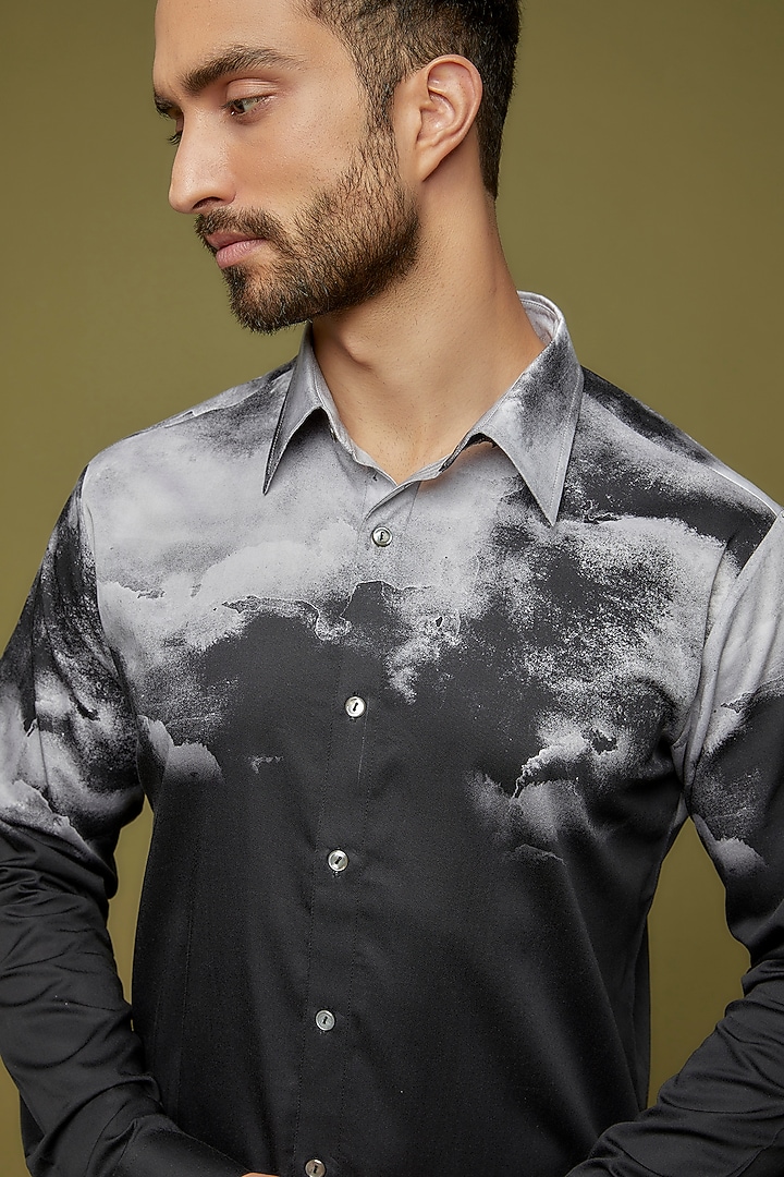 Black Cotton Digital Printed Party Wear Shirt by Countrymade at Pernia's Pop Up Shop