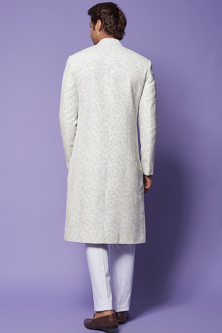 Ivory Tussar Silk Hand Embroidered Wedding Sherwani set by Countrymade at Pernia's Pop Up Shop